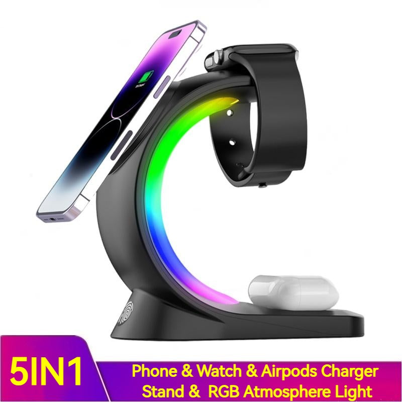 3-in-1 Magnetic Wireless Charging Station with Atmosphere Lighting